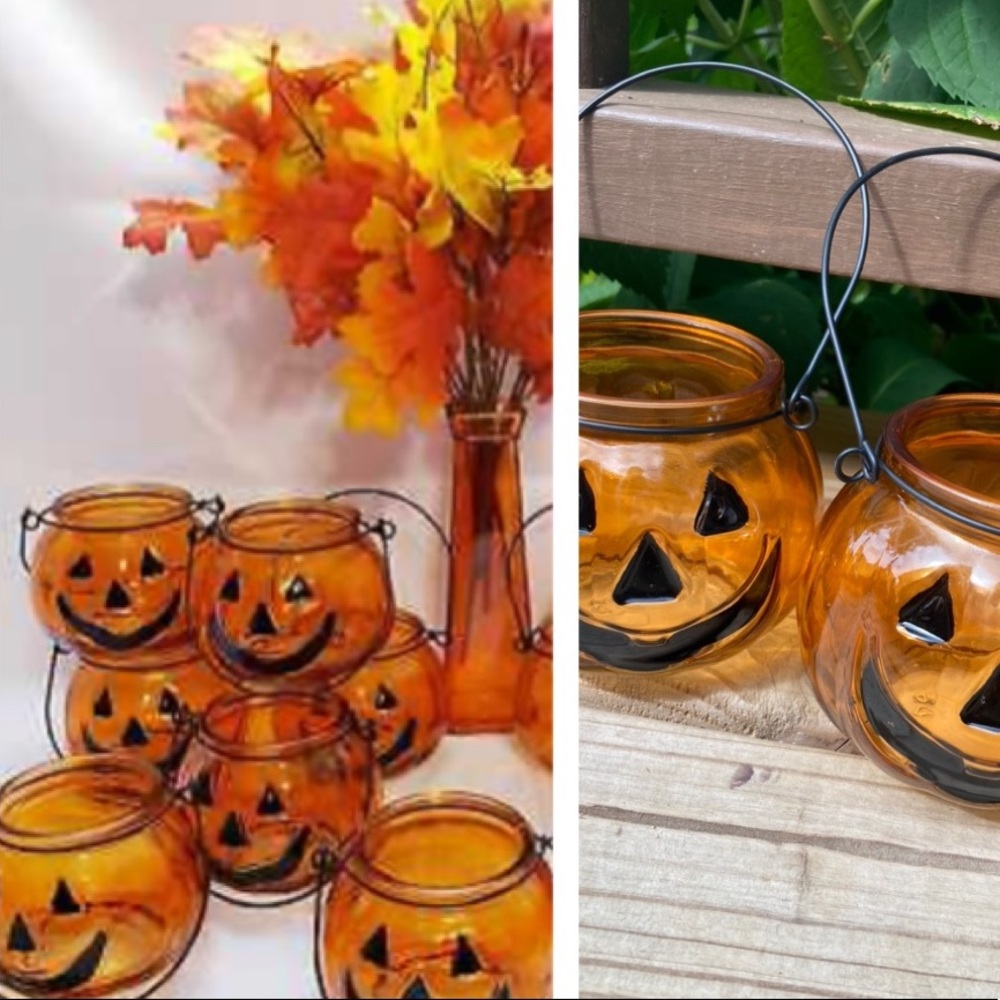 NWT 2 Glass Pumpkin Candy Jars 3x4 in.